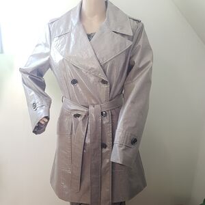 Karen Millen Double Breasted Belted Trench Coat Mob Wife Jacket Champagne Sz 10